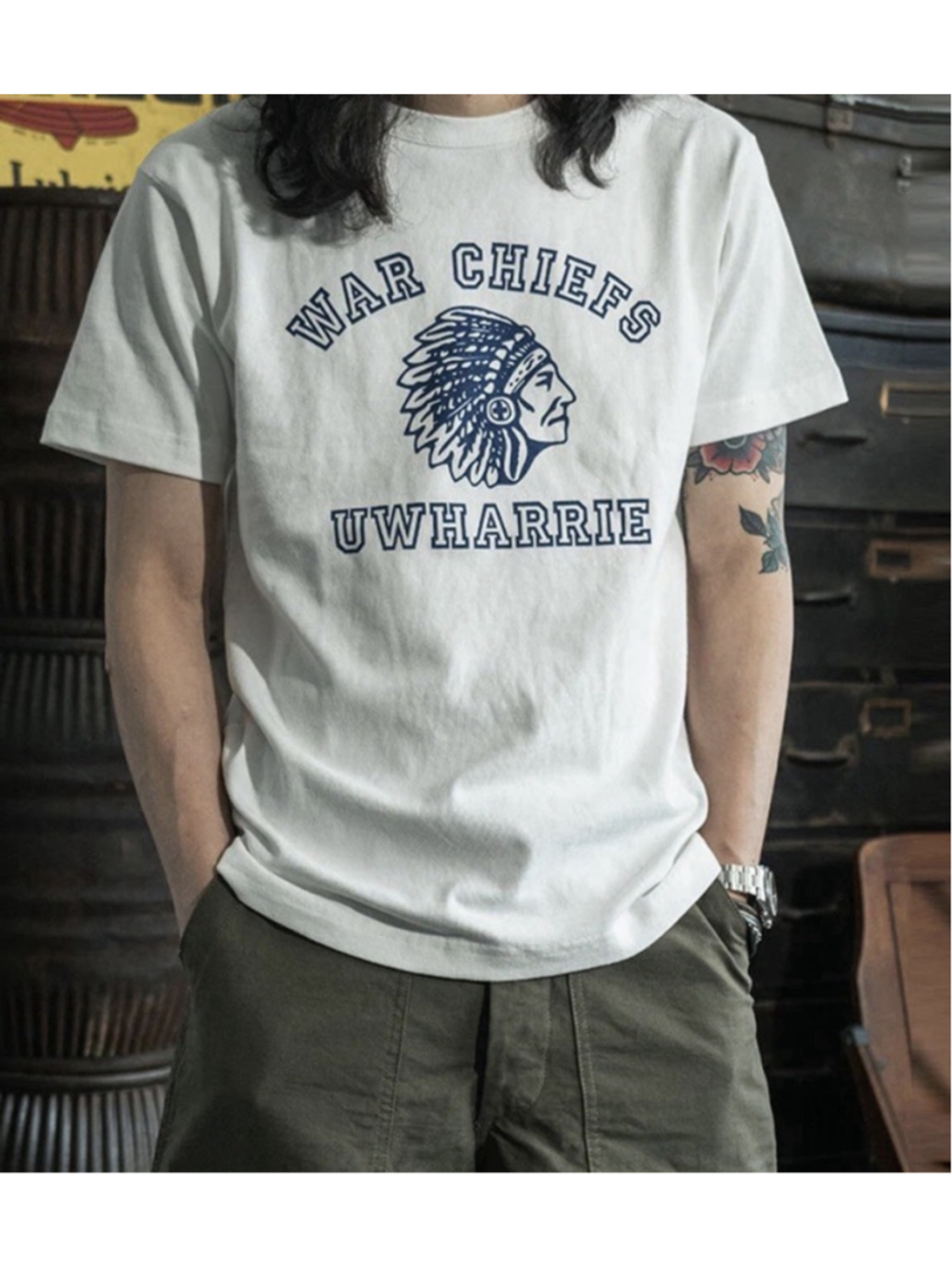 NON STOCK Cotton Men T-Shirt WAR CHIEFS Heavyweight T Basic Tee L